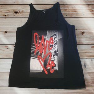 OBEY Clothing LOVE ME Ladies Black Tank Top Size SMALL - Collab w/ Curtis Kulig